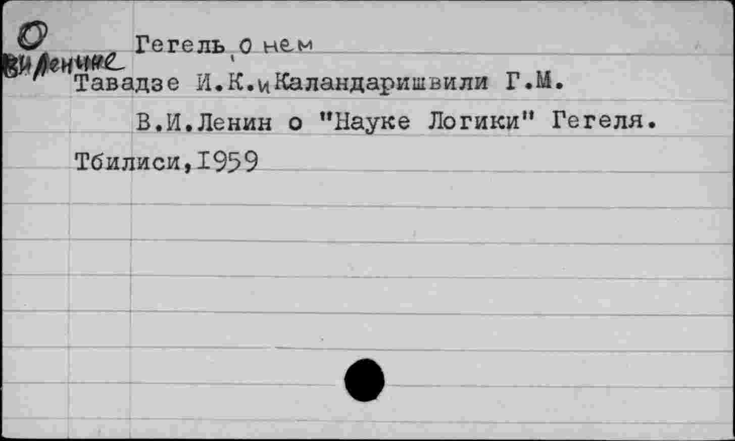 ﻿< л Гегель 0 нем
г Тавадзе И.К.иКаландаришвили Г.М.
В.И.Ленин о “Науке Логики” Гегеля.
Тбилиси,1959